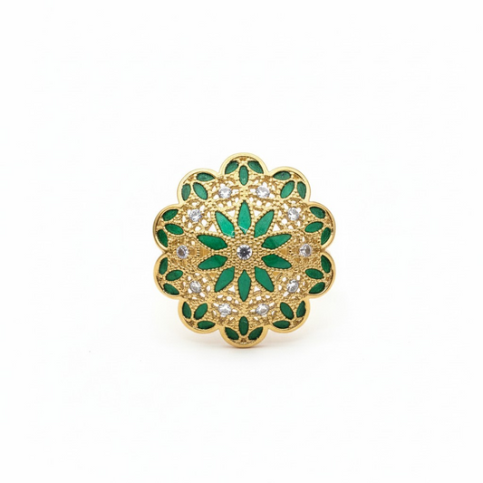 Anello Fiore Verde in Filigrana Pregiata, Argento 925 e Bagno in Oro 18k