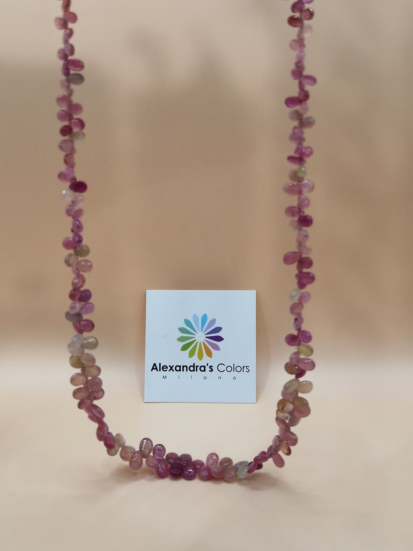 Collana Preziosa di Gocce di Zaffiro MUlticolor, Argento s925, Realizzata a mano