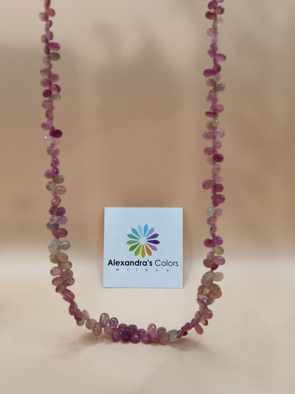 Collana Preziosa di Gocce di Zaffiro MUlticolor, Argento s925, Realizzata a mano