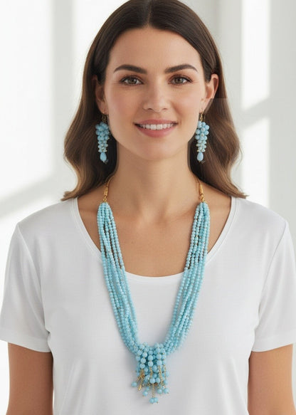 Collana Maxi con Nodo, Pietre di Pasta di Turchese e Perle