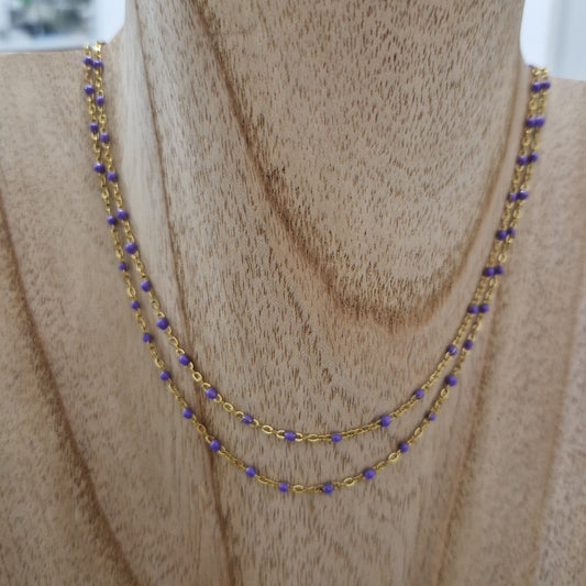 Collana Catena Ovalini Smaltati Viola, in ACCIAIO inox