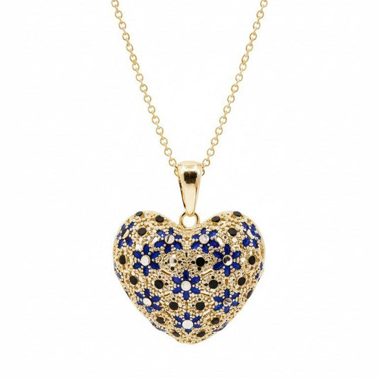 Necklace with large FILIGREE HEART Pendant, s925 Sterling Silver