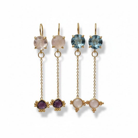 Orecchini Pendenti Pietra Pregiata e goccina, in Argento S925