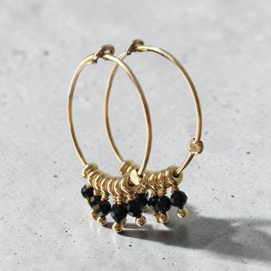 Thin Hoop Earrings with Multi-Stone Charms, s925 Silver