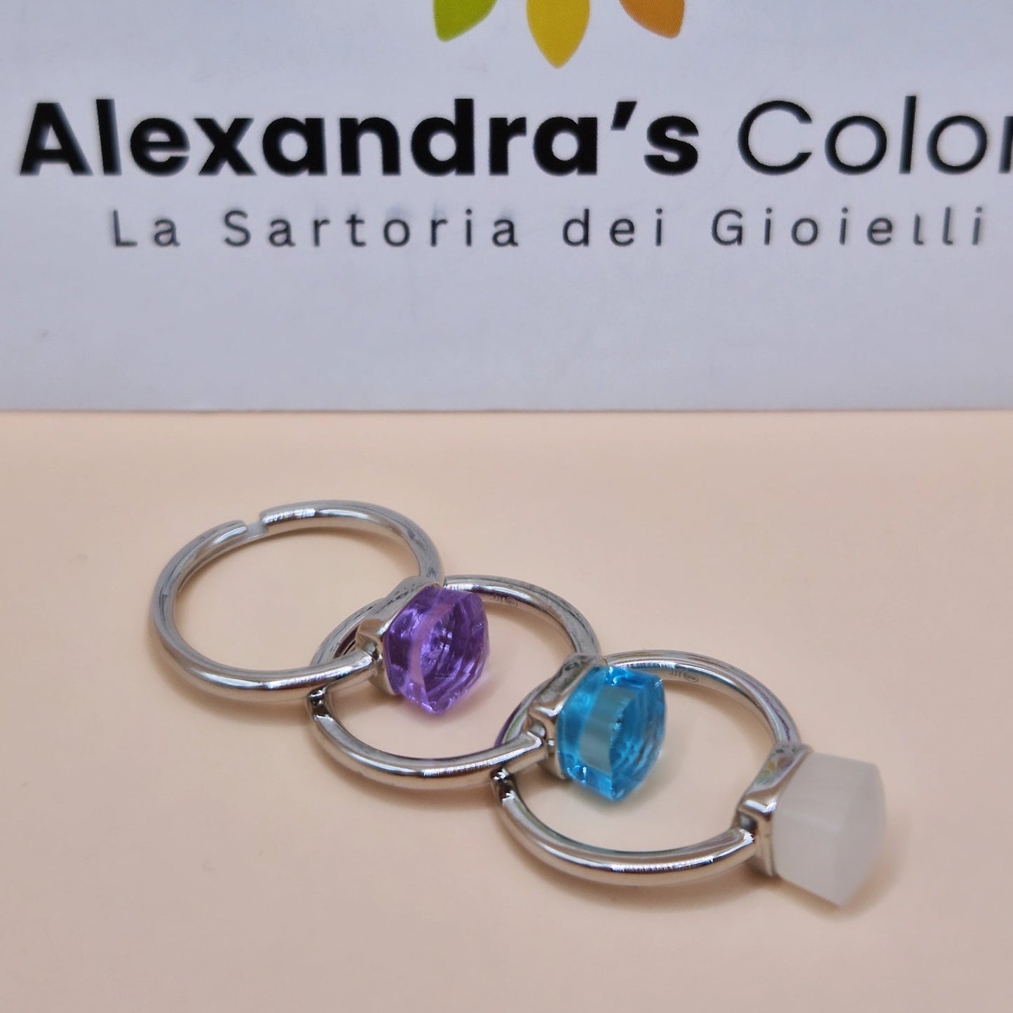 Anelli Mini Pietra Quadrata, in Argento S925