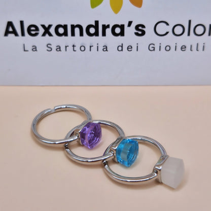 Anelli Mini Pietra Quadrata, in Argento S925