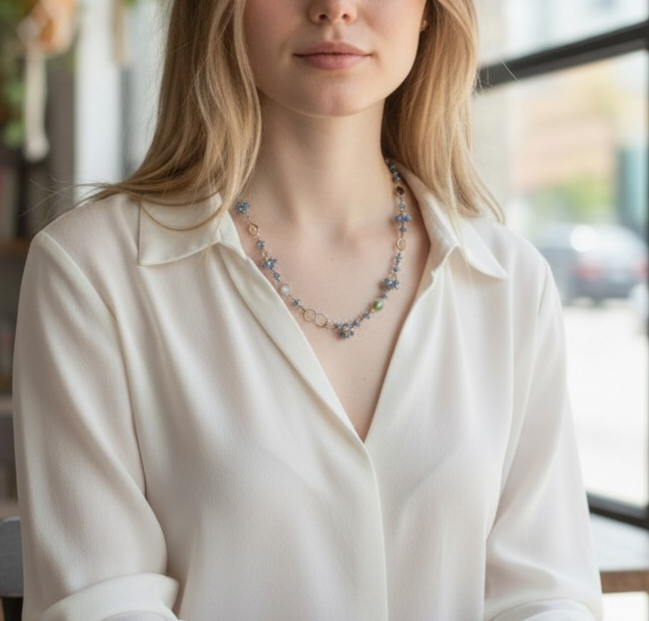 Collana realizzata a mano, in Calcedonio e Pietre miste, Argento s925