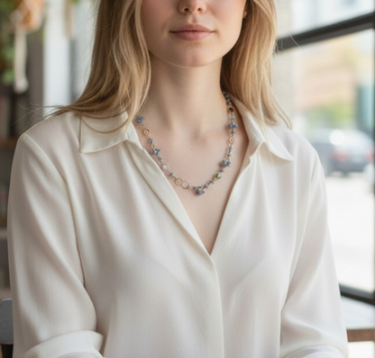 Collana realizzata a mano, in Calcedonio e Pietre miste, Argento s925