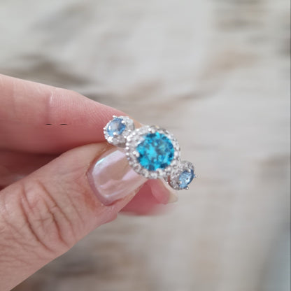 Large square trilogy in 925 silver and zirconia 
