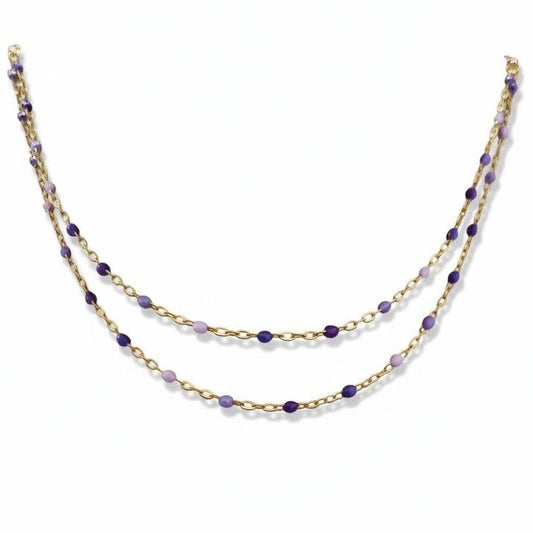 Collana Catena Ovalini Smaltati Viola degradè, in ACCIAIO inox