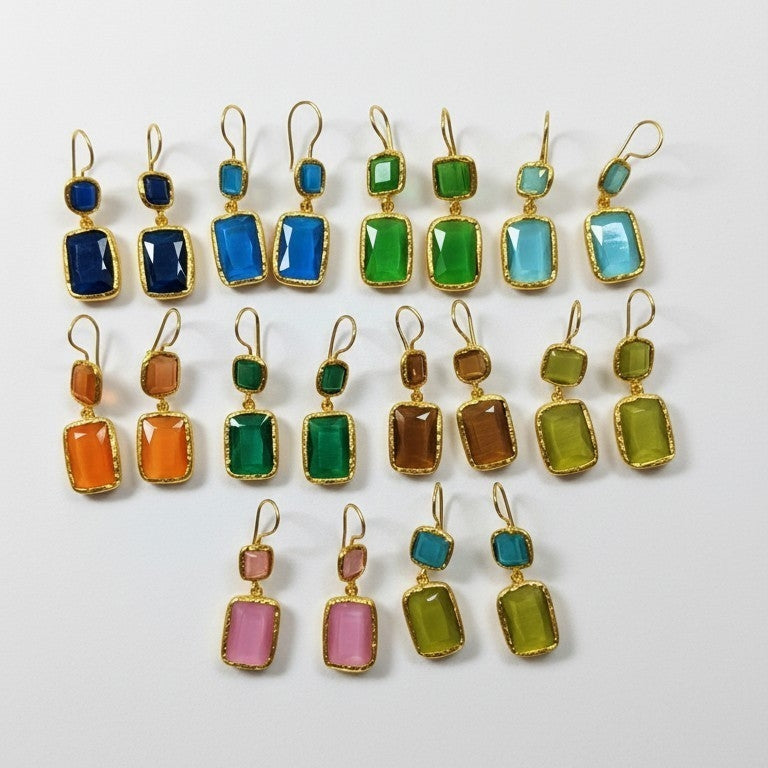 Long Necklace with Multicolor Sapphire Stones, S925 Silver and Gold