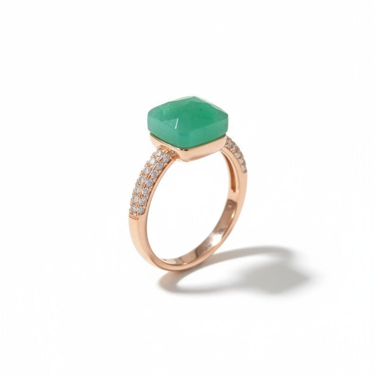 Anello Quadrotto Verde Prato, Argento s925 - OUTLET