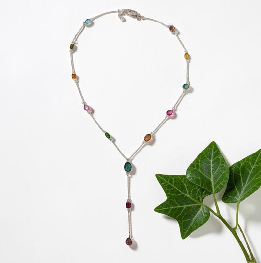 Collana in PIETRE PREGIATE ad Y, Sottile, Argento S925