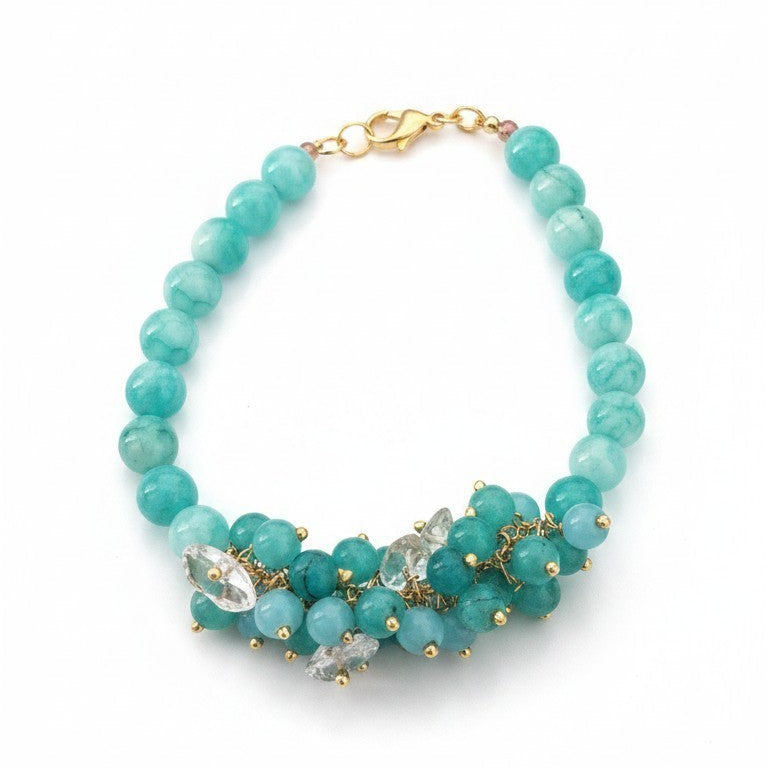 Bracciale Morbido a Grappolo, in Agata Verde Paraiba
