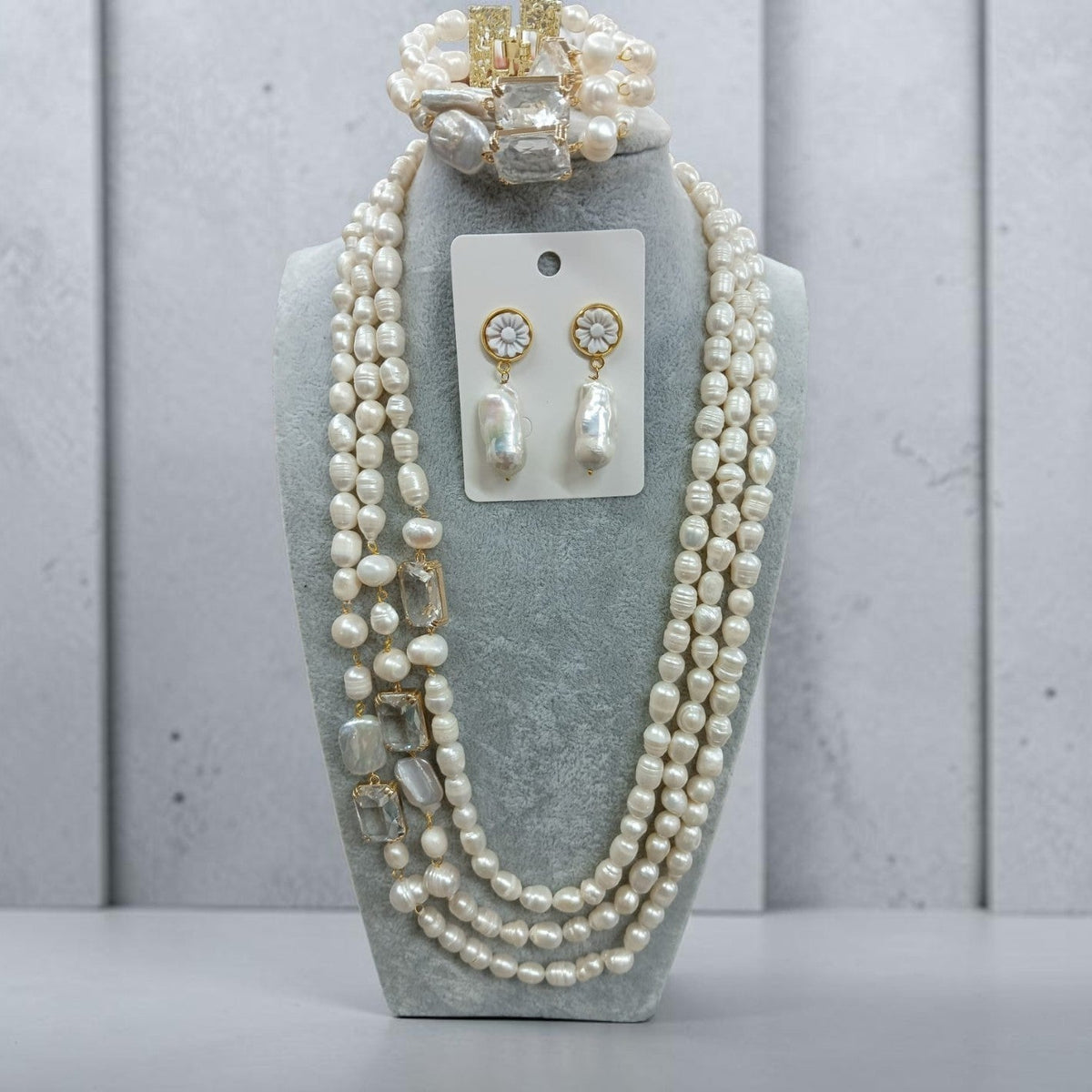 SET Collana Maxi con 3 fili di Perle Barocche e di Maiorca