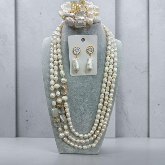 SET Collana Maxi con 3 fili di Perle Barocche e di Maiorca