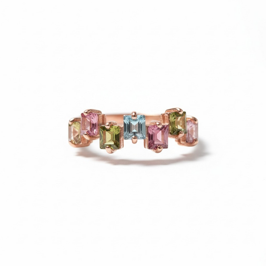 Anello Tormalina Multicolor, Argento rosè s925
