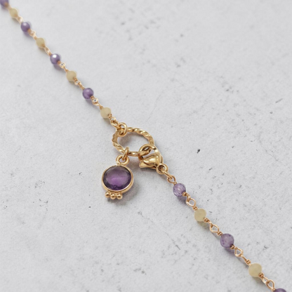Collana Lunga Stile Rosario con Ametista e Quarzo Fumè, in Argento s925