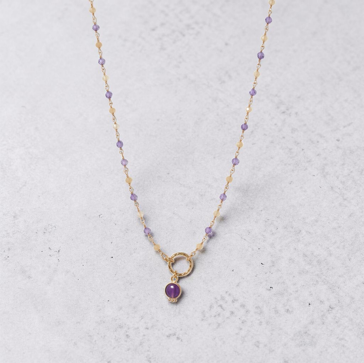 Collana Lunga Stile Rosario con Ametista e Quarzo Fumè, in Argento s925