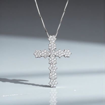 Round Zircon Cross Pendant, many Colors, Sterling Silver s925