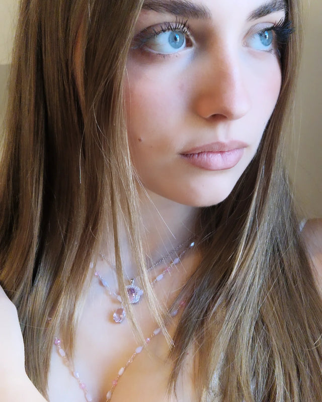 Handmade Rosary Necklace in 925 Silver and Crystals