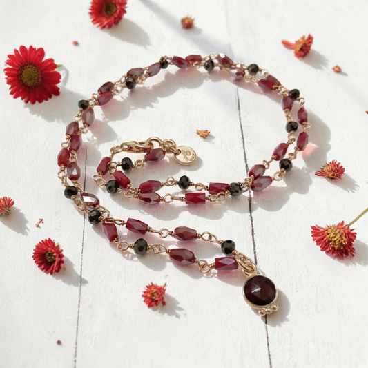 Collana Stile Rosario Rosso/Bordeaux/marrone, in Argento s925