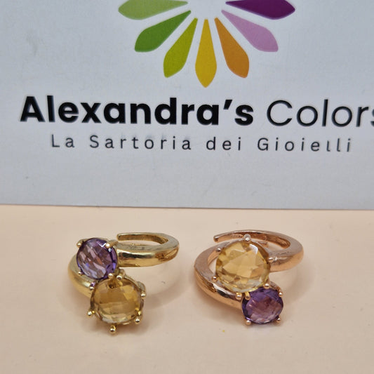 Anello Pregiato Ametista e Citrino, Argento s925 e bagno in Oro