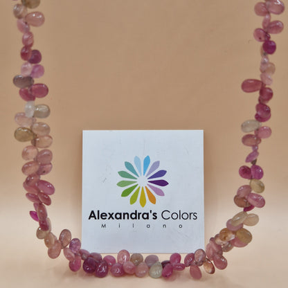 Collana Preziosa di Gocce di Zaffiro MUlticolor, Argento s925, Realizzata a mano