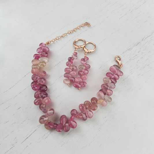 SET con Gocce di Zaffiro Multicolor, Artigianato puro, Argento s925