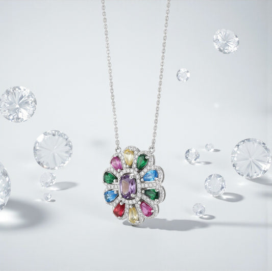 Collana con Fiore Multicolor Brillante, Argentos925
