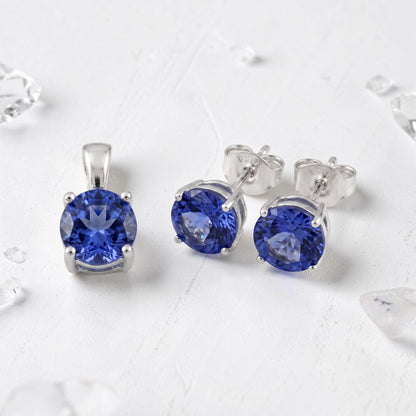SET orecchini e ciondolo punto luce Color TANZANITE, Argento s925
