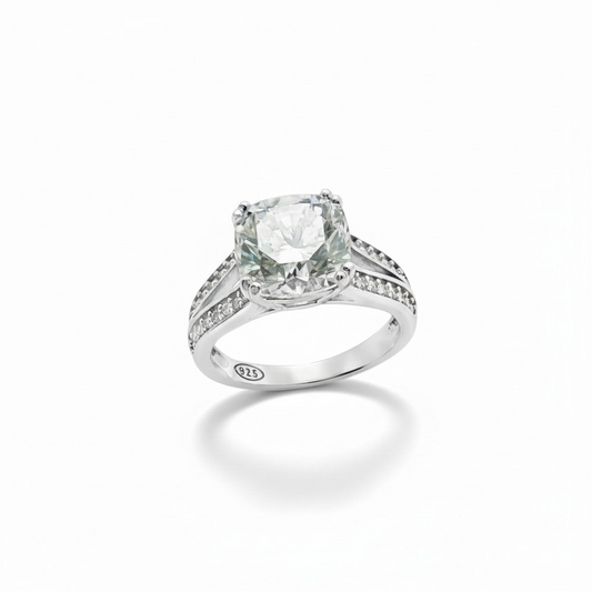Baroque Square Solitaire Ring, in certified MOISSANITE, in S925 Silver