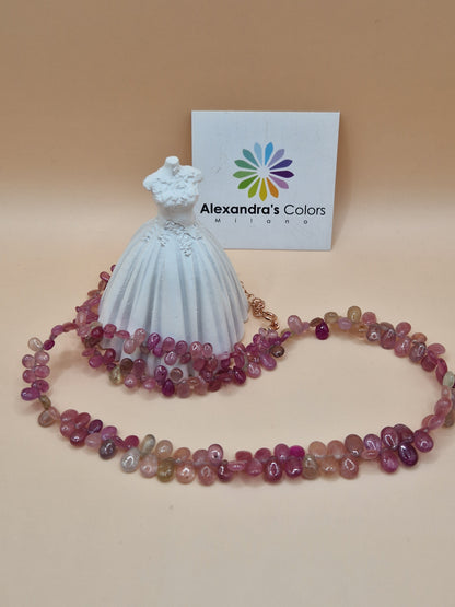 Collana Preziosa di Gocce di Zaffiro MUlticolor, Argento s925, Realizzata a mano