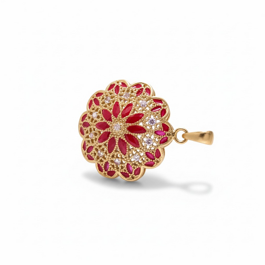 Ciondolo Fiore Rosso in Filigrana Preziosa, Argento s925