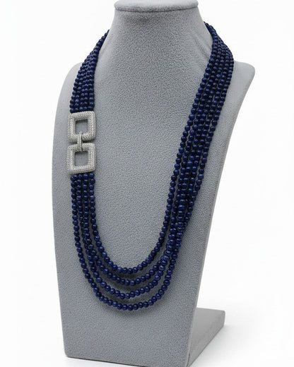 Long Necklace with Multicolor Sapphire Stones, S925 Silver and Gold