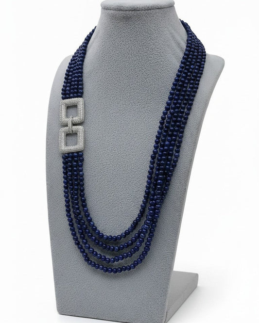 Long Necklace with Multicolor Sapphire Stones, S925 Silver and Gold