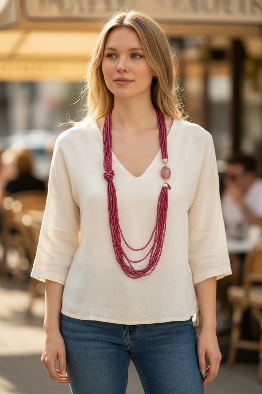 Collana Lunga in Quarzo Fragola