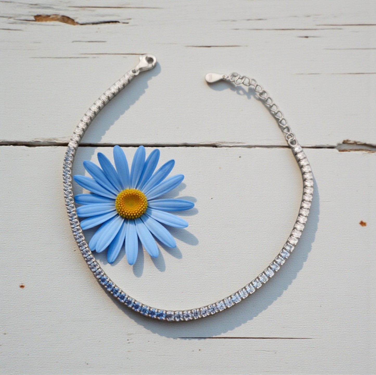 Bracciale Tennis 2mm Azzurro Degradè, in Argento S925