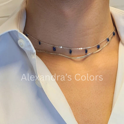 Collana con Rettangolini In Zircone Multiciondolo, Argento S925