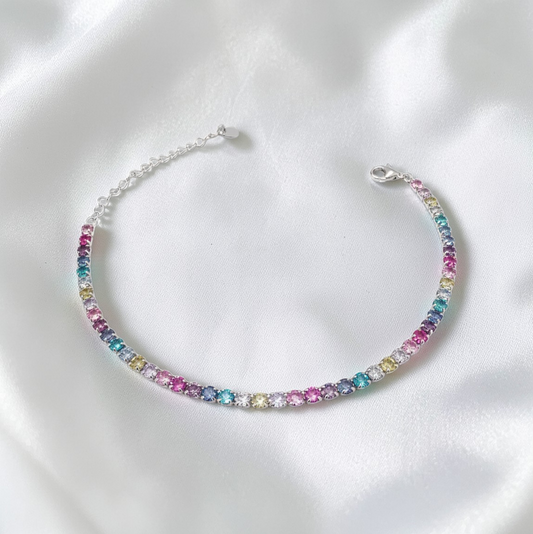 Bracciale Tennis Multicolor Paraiba , in Argento S925 NUOVA PRODUZIONE