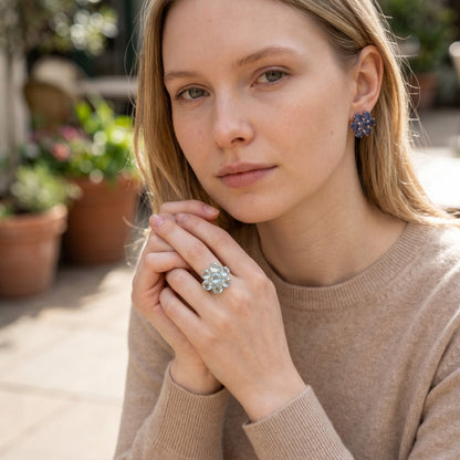 Anello Fiore in Pietre Preziose, Argento 925
