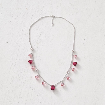 Collana Gocce Rosa e Rosso Ciliegia, Argento s925