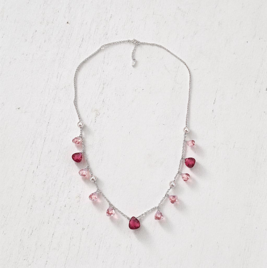 Collana Gocce Rosa e Rosso Ciliegia, Argento s925