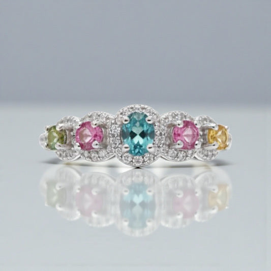 Anello Tormalina Multicolor Luxury, Argento s925