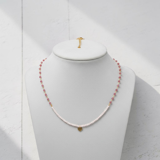 Collana Stile Rosario e Corallini in Zirconia Rosa, in Argento s925