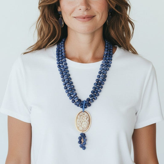 Collana Maxi con Pietre di Lapis + Cameo pregiato