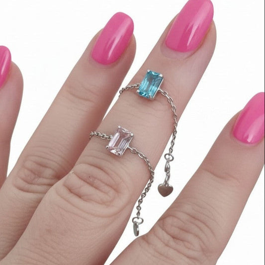 Anello Catenella con rettangolo Colorato, Argento s925