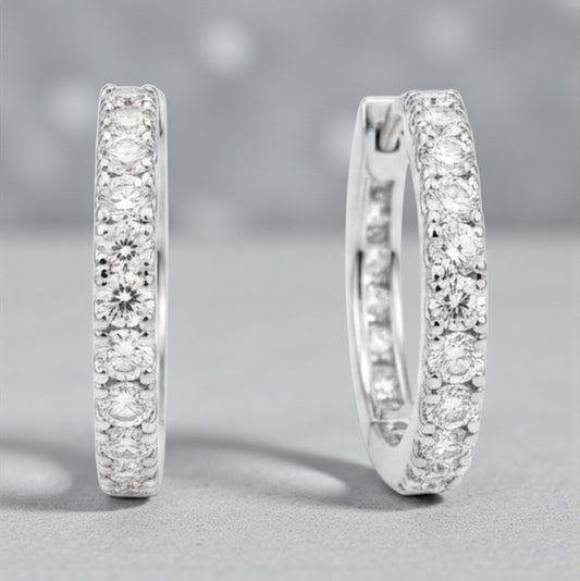 Orecchini Cerchio Tennis in Moissanite 2mm, Argento s925
