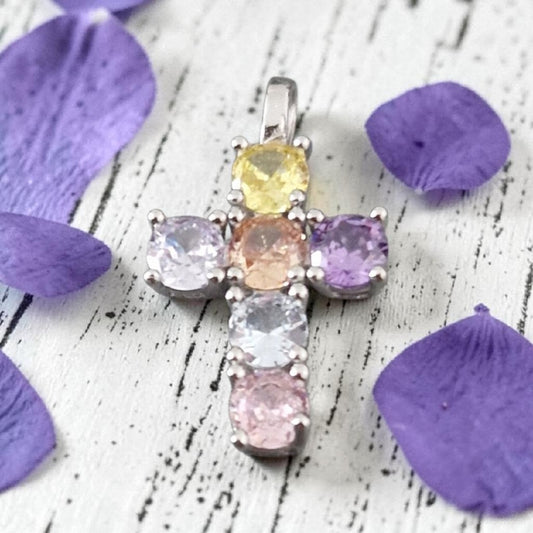 Ciondolo Croce Multicolor, Argento s925