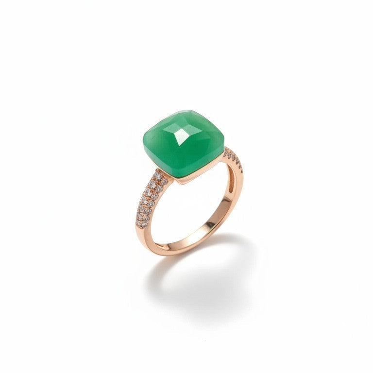 Anello Quadrotto Verde Prato, Argento s925 - OUTLET